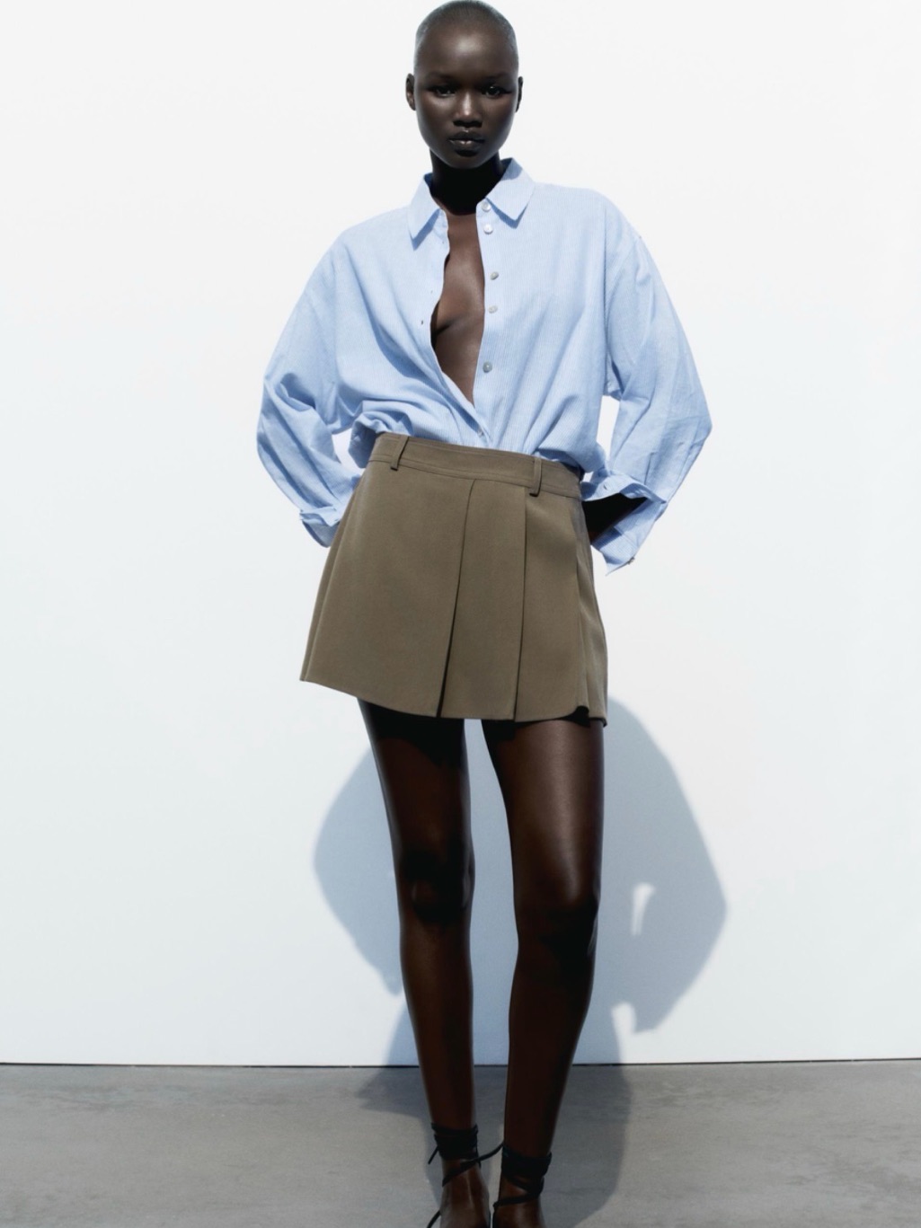 Zara Olive Pleated Skort - Classic High-Waist Shorts Size Medium Brand Nwt